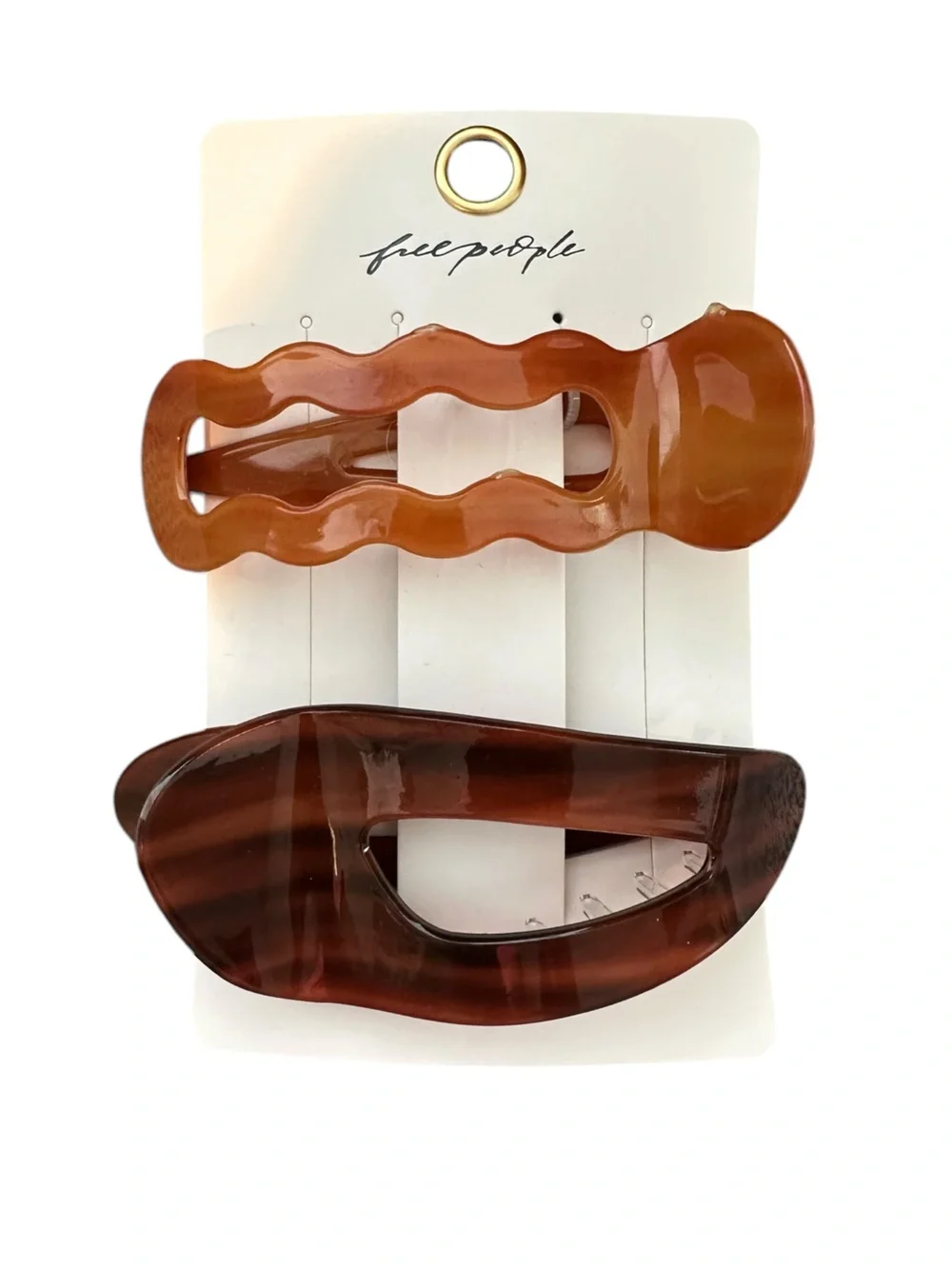Free People Brown Tortoiseshell Resin Hair Clip Set